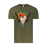 Vintage Olive Aztec Turquoise Bull Skull Vintage Tee - Jasminsmagicworld