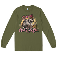 Army Green cute but will fight you racoon western Long Sleeve Tee - NancyCooperArtShop