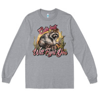 Heather Grey cute but will fight you racoon western Long Sleeve Tee - NancyCooperArtShop