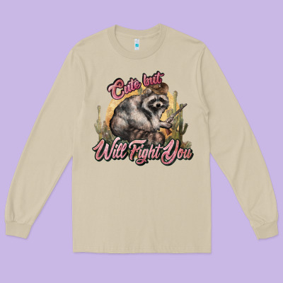 Cute But Will Fight You Racoon Western Long Sleeve Tee Designed By Nancycooperartshop