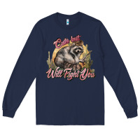 Navy cute but will fight you racoon western Long Sleeve Tee - NancyCooperArtShop