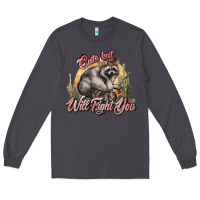 Smoke cute but will fight you racoon western Long Sleeve Tee - NancyCooperArtShop