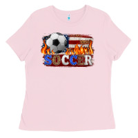 Bubblegum Pink western american flag soccer Ladies Tee - HRA Design Shop