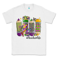 White mardi gras teacher life Classic Tee - MaliasSmallBusiness