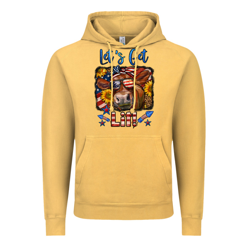 Let's Get Lit 4th Of July Cow Vintage Hoodie by LillyAllenDesigns | Teevron