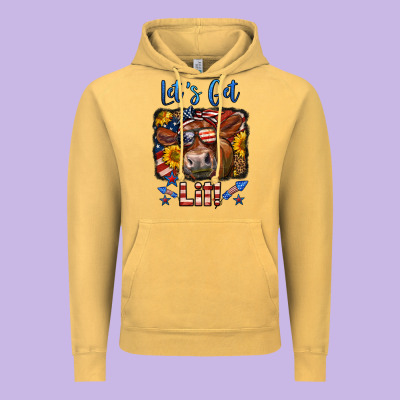 Let's Get Lit 4th Of July Cow Vintage Hoodie Designed By Lillyallendesigns