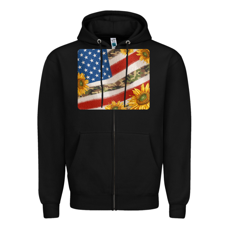 American Flag Sunflowers And Canouflage Print Veteran Mousepad Zipper Hoodie by Jasminsmagicworld | Teevron