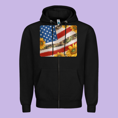 American Flag Sunflowers And Canouflage Print Veteran Mousepad Zipper Hoodie Designed By Jasminsmagicworld