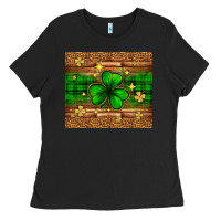 Black St. Patrick's Day shamrock leopard Ladies Tee - Neo Western