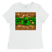 White St. Patrick's Day shamrock leopard Ladies Tee - Neo Western
