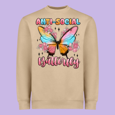 Anti Social Butterfly Heavyweight Sweatshirt Designed By Maliassmallbusiness