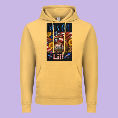 Western Let's Get Lit Cow Vintage Hoodie Designed By Lillyallendesigns