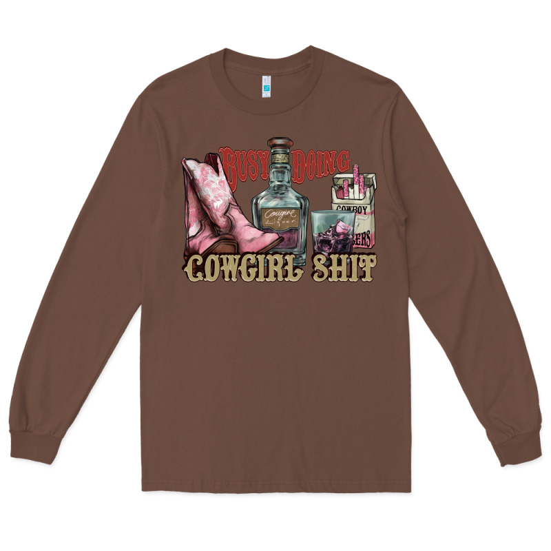 Busy Doing Cowgirl Shit Liquor Boots Cigarette Long Sleeve Tee by NancyCooperArtShop | Teevron