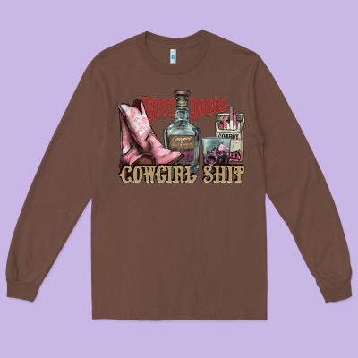 Busy Doing Cowgirl Shit Liquor Boots Cigarette Long Sleeve Tee Designed By Nancycooperartshop