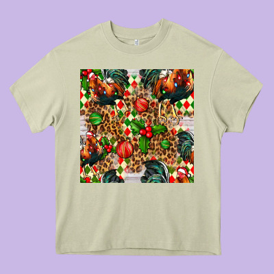 Christmas Leopard Chicken Heavy Core Tee Designed By Fadigitalartstudio