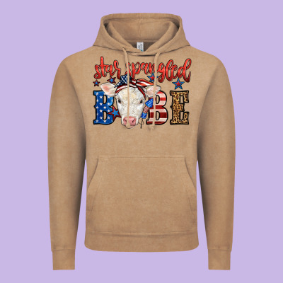 Western Star Spangled Baby Cow Vintage Hoodie Designed By Lillyallendesigns