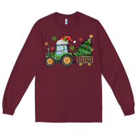 Burgundy christmas tractor Long Sleeve Tee - MaliasSmallBusiness