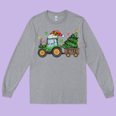 Christmas Tractor Long Sleeve Tee Designed By Maliassmallbusiness