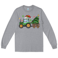 Heather Grey christmas tractor Long Sleeve Tee - MaliasSmallBusiness