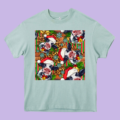 Christmas Leopard Cow Heavy Core Tee Designed By Fadigitalartstudio