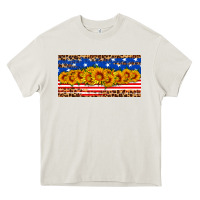 Cream usa flag sunflowers license plate Heavy Core Tee - HRA Design Shop