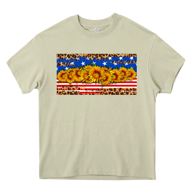 Usa Flag Sunflowers License Plate Heavy Core Tee by HRA Design Shop | Teevron