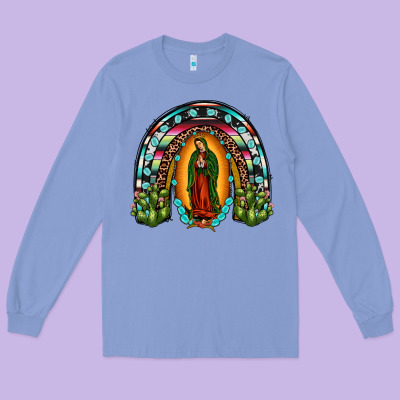 Our Lady Of Guadalupe Rainbow Long Sleeve Tee Designed By Jahusdesignshop