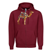 Burgundy camel with colorful saddle Zipper Hoodie - BarkalooDesign