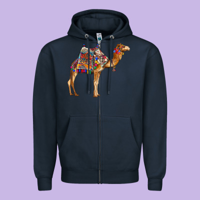 Camel With Colorful Saddle Zipper Hoodie Designed By Barkaloodesign