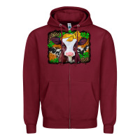 Burgundy st patricks baby cow with leopard background Zipper Hoodie - Jasminsmagicworld