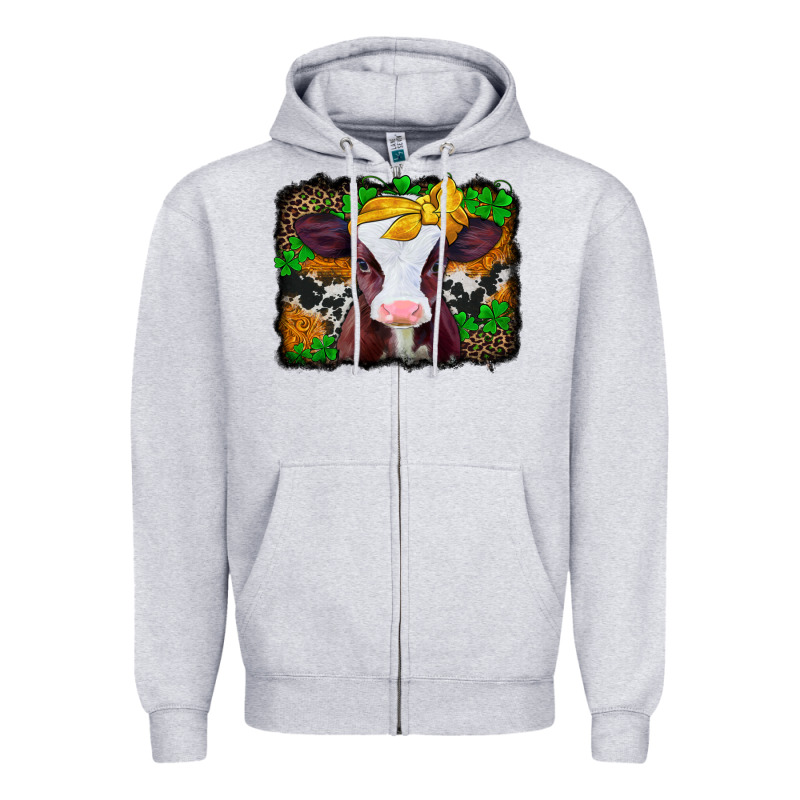 St Patricks Baby Cow With Leopard Background Zipper Hoodie by Jasminsmagicworld | Teevron