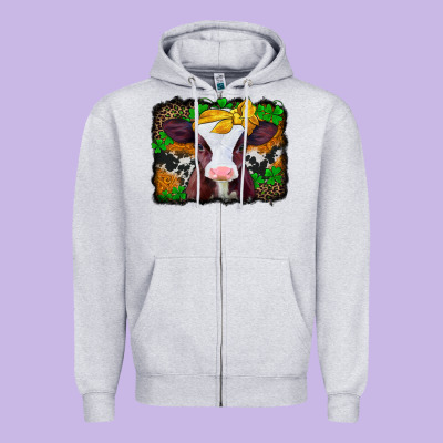 St Patricks Baby Cow With Leopard Background Zipper Hoodie Designed By Jasminsmagicworld