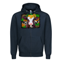 Navy st patricks baby cow with leopard background Zipper Hoodie - Jasminsmagicworld