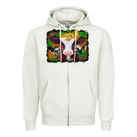 Oatmeal Heather st patricks baby cow with leopard background Zipper Hoodie - Jasminsmagicworld