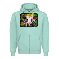 Seafoam st patricks baby cow with leopard background Zipper Hoodie - Jasminsmagicworld