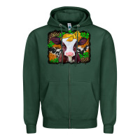 Sports Green st patricks baby cow with leopard background Zipper Hoodie - Jasminsmagicworld