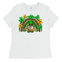 White St. Patrick's Day gnome rainbow Ladies Tee - Neo Western