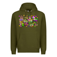 Army Green Mardi Gras coffee cups Premium Hoodie - HowdyJamesFarm