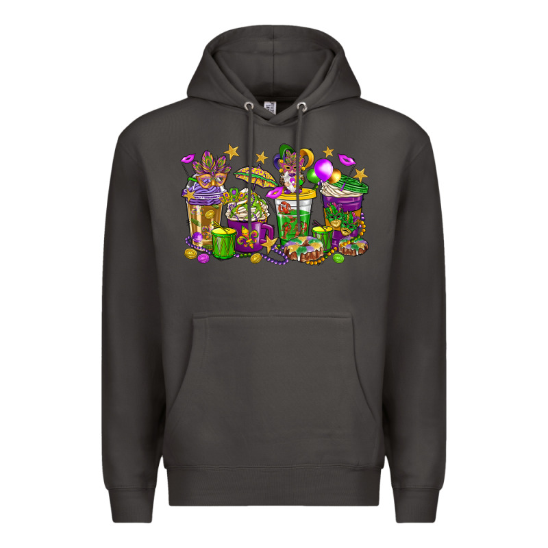 Mardi Gras Coffee Cups Premium Hoodie by HowdyJamesFarm | Teevron