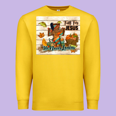 Fall For Jesus He Never Leaves Premium Sweatshirt Designed By Tumblerdesignbyshophia