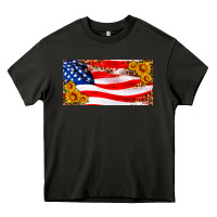 Asphalt usa flag and sunflower license plate Heavy Core Tee - HRA Design Shop