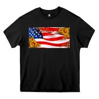 Usa Flag And Sunflower License Plate Heavy Core Tee | Teevron