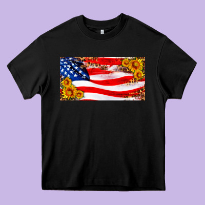 Usa Flag And Sunflower License Plate Heavy Core Tee Designed By Hra Design Shop