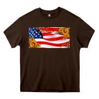 Chocolate Brown usa flag and sunflower license plate Heavy Core Tee - HRA Design Shop