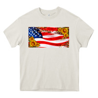 Cream usa flag and sunflower license plate Heavy Core Tee - HRA Design Shop