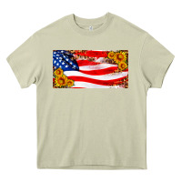 Mossy usa flag and sunflower license plate Heavy Core Tee - HRA Design Shop