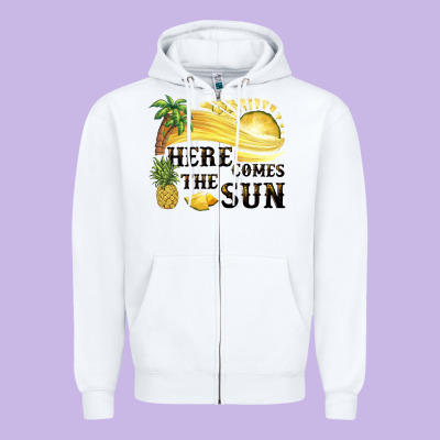 Here Comes The Sun Zipper Hoodie Designed By Barkaloodesign