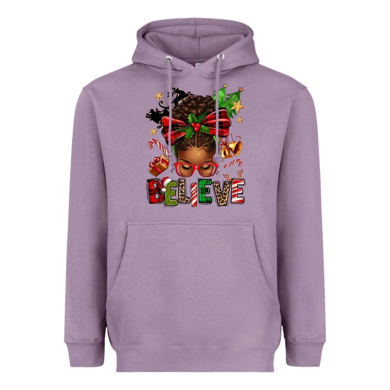 Christmas Believe Afro Messy Bun Heavyweight Hoodie by texasbilliewilder | Teevron