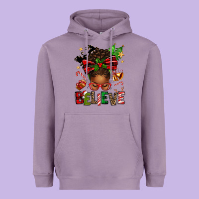 Christmas Believe Afro Messy Bun Heavyweight Hoodie Designed By Texasbilliewilder