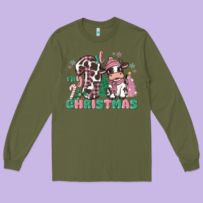 My First Christmas Cow Long Sleeve Tee Designed By Maliassmallbusiness